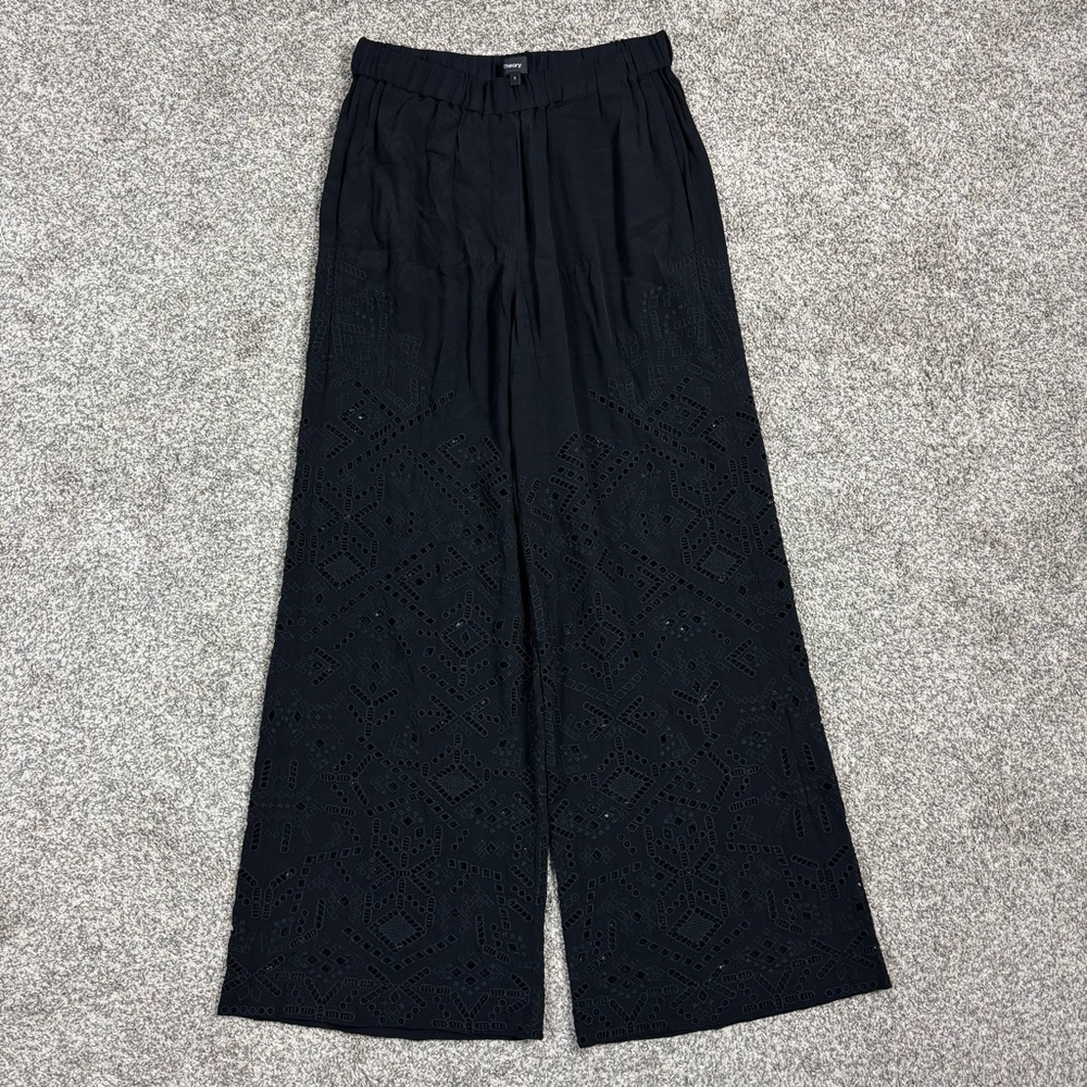 Theory Alkes‎ Ghost Embroidered Placed Eyelet Wide Leg Crepe Pants Size S - Picture 2 of 9